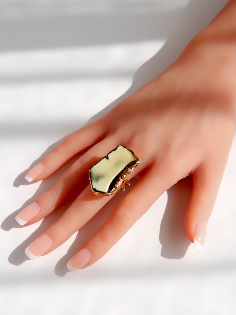 Baltic Amber Statement Ring-14k Gold Plated Sterling Silver - Picture 2 of 5